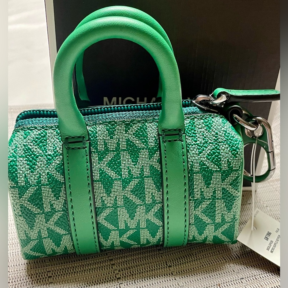 Michael Kors | Nano Green Duffle Key Fob | Monogram Canvas & Leather | NIB - Picture 8 of 14
